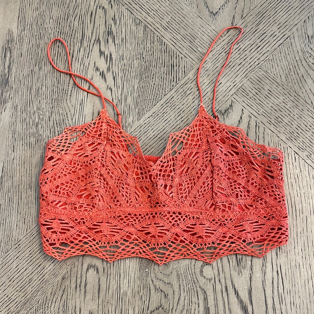 Free People One Mariana Crochet Bralette Orange Size Small New